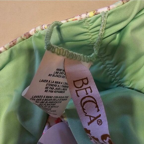 Becca Reversible bikini Bottoms multicolored/lime green large NWT - Picture 6 of 7